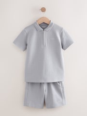 Grey Zip Neck Polo Shirt and Shorts Set (3-16yrs) - Image 5 of 8