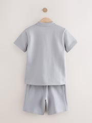 Grey Zip Neck Polo Shirt and Shorts Set (3-16yrs) - Image 6 of 8