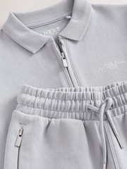 Grey Zip Neck Polo Shirt and Shorts Set (3-16yrs) - Image 8 of 8
