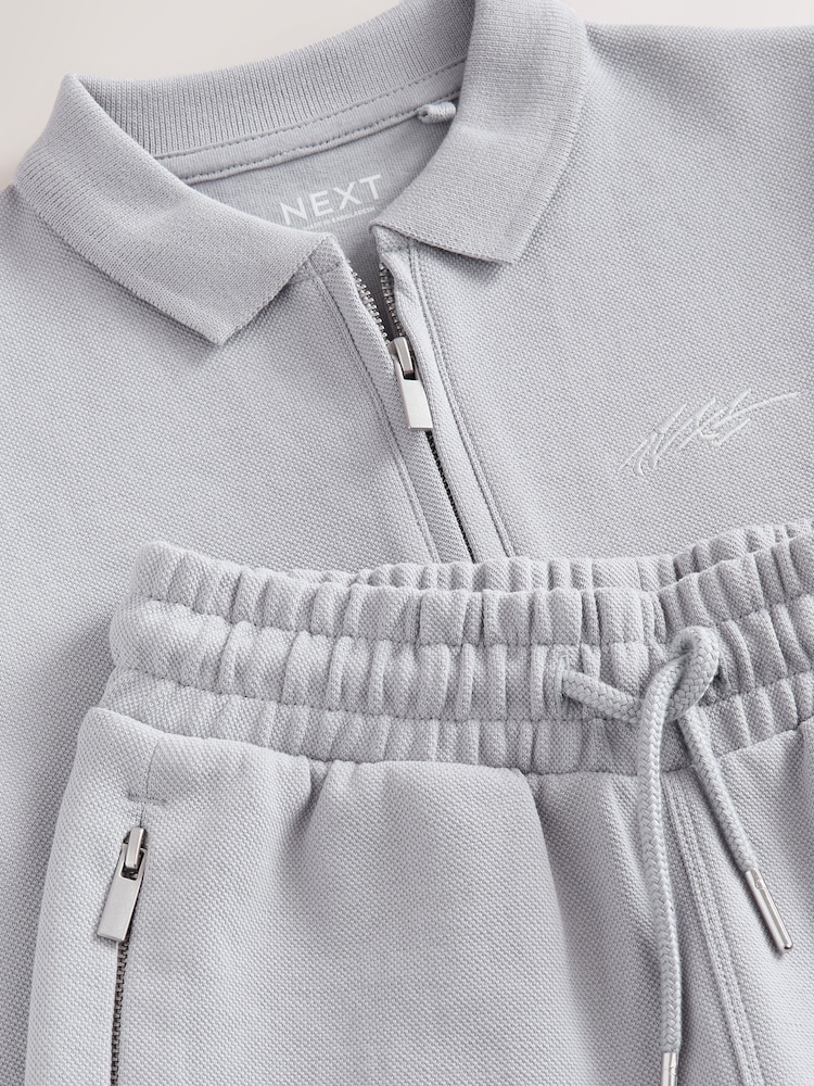 Grey Zip Neck Polo Shirt and Shorts Set (3-16yrs) - Image 8 of 8