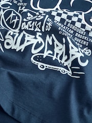 Navy Blue Checkerboard Relaxed Fit Short Sleeve T-Shirt and Shorts Set (3-16yrs) - Image 4 of 5