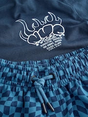 Navy Blue Checkerboard Relaxed Fit Short Sleeve T-Shirt and Shorts Set (3-16yrs) - Image 6 of 8