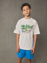 White/Blue Graffiti Relaxed Fit Short Sleeve T-Shirt and Shorts Set (3-16yrs) - Image 1 of 11