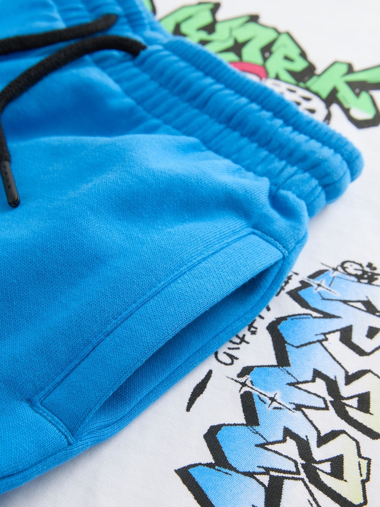 White/Blue Graffiti Relaxed Fit Short Sleeve T-Shirt and Shorts Set (3-16yrs) - Image 11 of 11