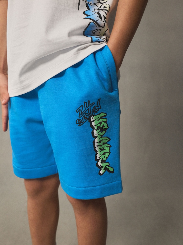 White/Blue Graffiti Relaxed Fit Short Sleeve T-Shirt and Shorts Set (3-16yrs) - Image 4 of 11