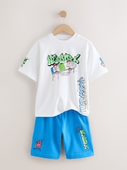 White/Blue Graffiti Relaxed Fit Short Sleeve T-Shirt and Shorts Set (3-16yrs) - Image 8 of 11