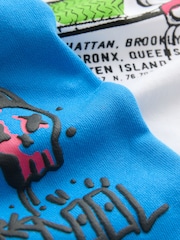 White/Blue Graffiti Relaxed Fit Short Sleeve T-Shirt and Shorts Set (3-16yrs) - Image 9 of 11