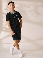Noir - Ensemble polo à manches courtes et short à col géométrique (3-16ans) - Image 1 de 8
