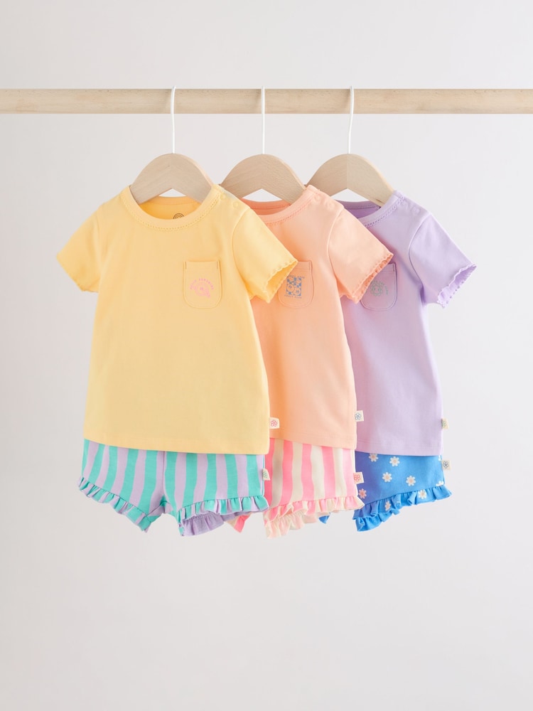 Purple/Yellow/Orange Baby Short Sleeve T-Shirt and Shorts Set 6 Piece - Image 1 of 17