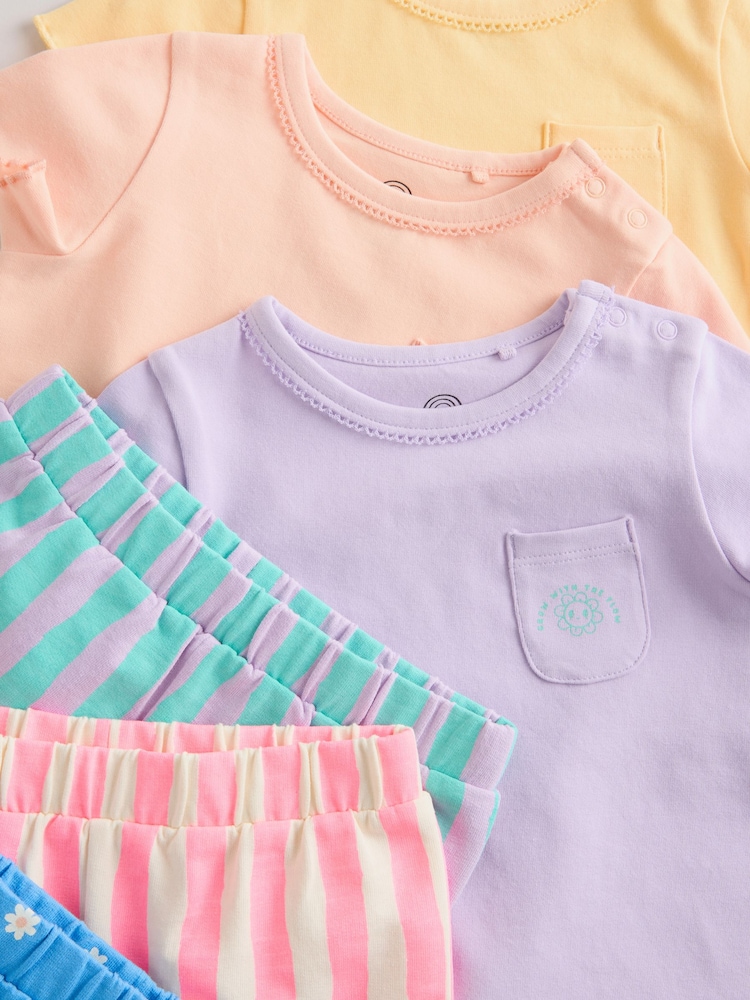 Purple/Yellow/Orange Baby Short Sleeve T-Shirt and Shorts Set 6 Piece - Image 14 of 17