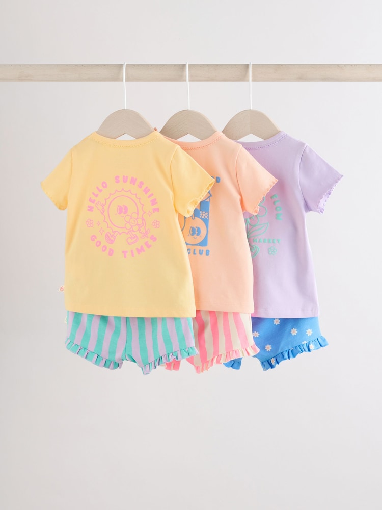 Purple/Yellow/Orange Baby Short Sleeve T-Shirt and Shorts Set 6 Piece - Image 2 of 17