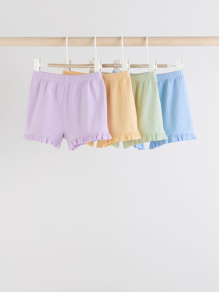 Pastels bleu/jaune/vert/violet - Lot de 4 shorts bébé à ourlet à volants - Image 1 of 9