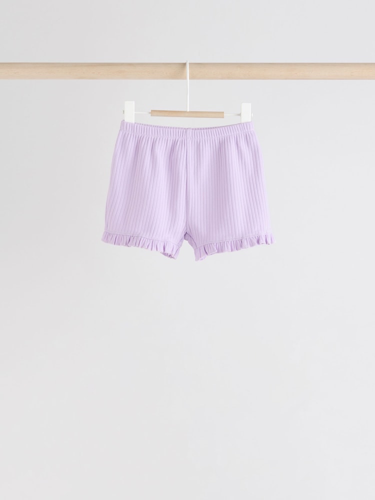Pastels bleu/jaune/vert/violet - Lot de 4 shorts bébé à ourlet à volants - Image 2 of 9
