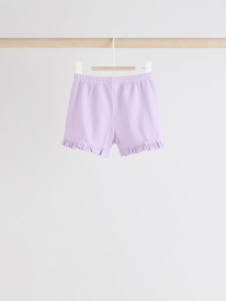 Pastels bleu/jaune/vert/violet - Lot de 4 shorts bébé à ourlet à volants - Image 3 of 9