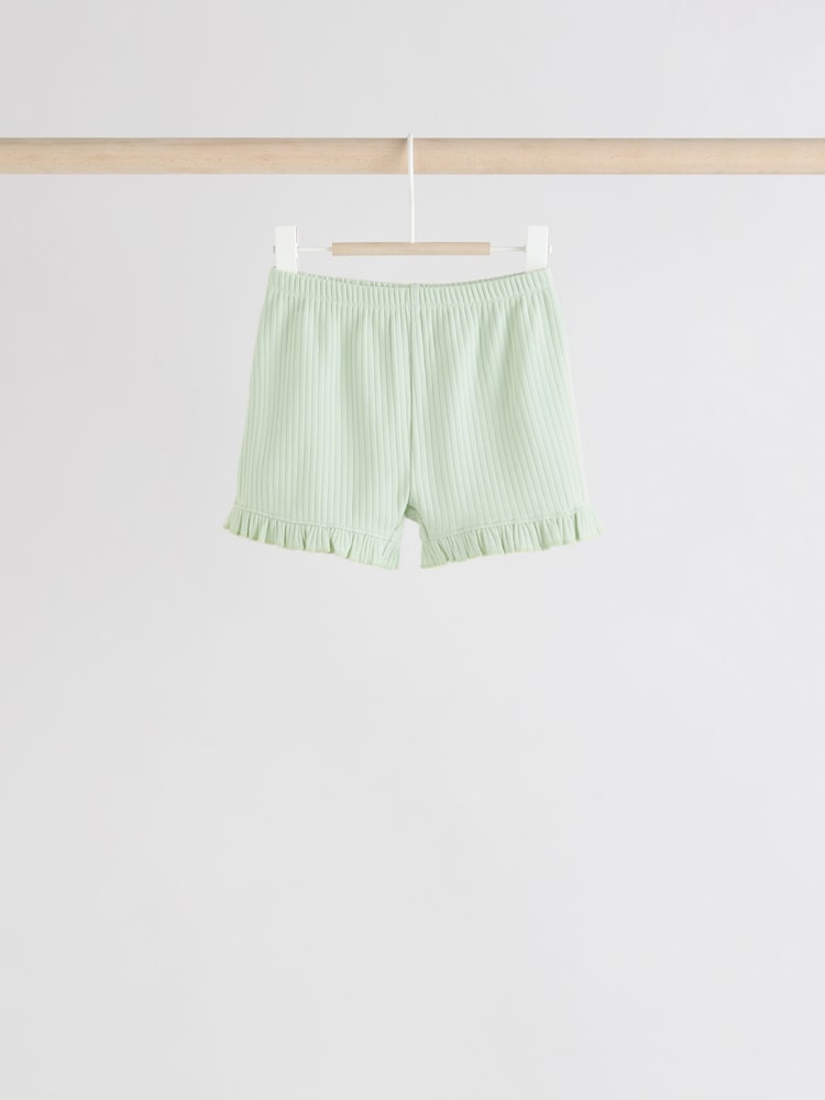 Pastels bleu/jaune/vert/violet - Lot de 4 shorts bébé à ourlet à volants - Image 5 of 9