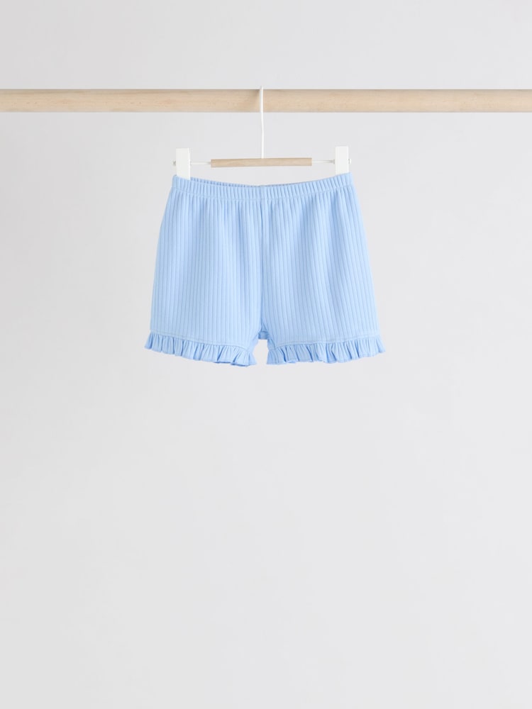 Pastels bleu/jaune/vert/violet - Lot de 4 shorts bébé à ourlet à volants - Image 6 of 9