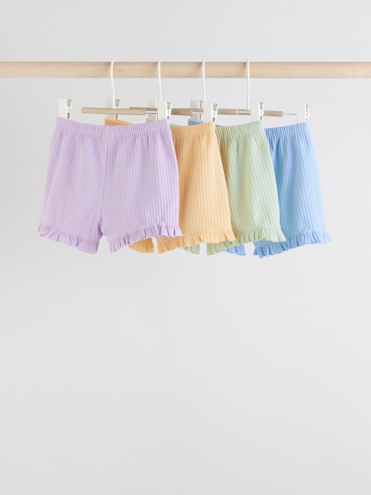 Pastels bleu/jaune/vert/violet - Lot de 4 shorts bébé à ourlet à volants - Image 7 of 9