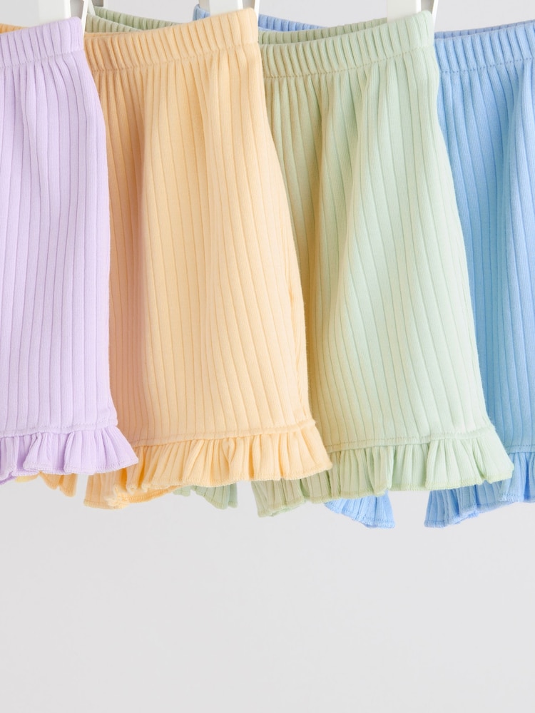 Pastels bleu/jaune/vert/violet - Lot de 4 shorts bébé à ourlet à volants - Image 8 of 9
