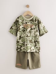 Green Camo Relaxed Fit Short Sleeve T-Shirt and Shorts Set (3-16yrs) - Image 1 of 5