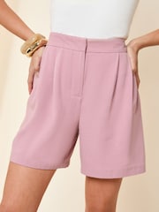 Friends Like These Pink Tailored Elastic Back Shorts With Linen - Image 2 of 4