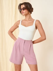Friends Like These Pink Tailored Elastic Back Shorts With Linen - Image 4 of 4