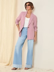 Friends Like These Pink Petite Single Breasted Linen Blend Tailored Blazer - Image 1 of 4