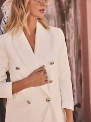 Friends Like These White Petite Millie Mackintosh Premium Double Breasted Gold Button Blazer - Image 3 of 4