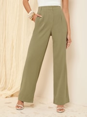 Vert kaki - Pantalon Friends Like These large ajusté avec lin - Image 1 of 4