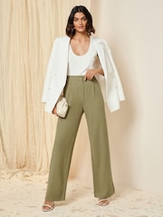 Vert kaki - Pantalon Friends Like These large ajusté avec lin - Image 2 of 4