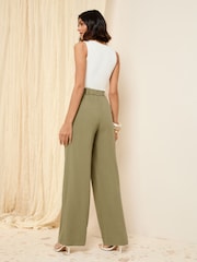 Vert kaki - Pantalon Friends Like These large ajusté avec lin - Image 4 of 4