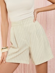 Friends Like These Cream Tailored Elastic Back Shorts With Linen - Image 1 of 1