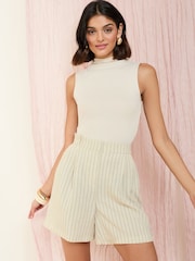 Friends Like These Cream Tailored Elastic Back Shorts With Linen - Image 3 of 4