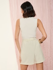 Friends Like These Cream Tailored Elastic Back Shorts With Linen - Image 4 of 4