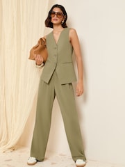Friends Like These Khaki Green Tailored Waistcoat With Linen - Image 2 of 4