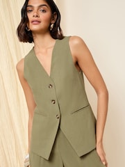 Friends Like These Khaki Green Tailored Waistcoat With Linen - Image 3 of 4