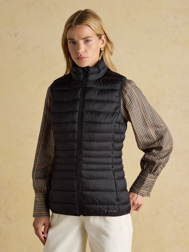 Joules Kenley Black Showerproof Padded Gilet - Image 1 of 8 Joules Kenley Black Showerproof Padded Gilet - Image 1 of 8