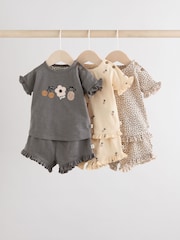 Charcoal Grey/White Baby Short Sleeve 100% Cotton Top and Shorts Set - Image 1 of 14