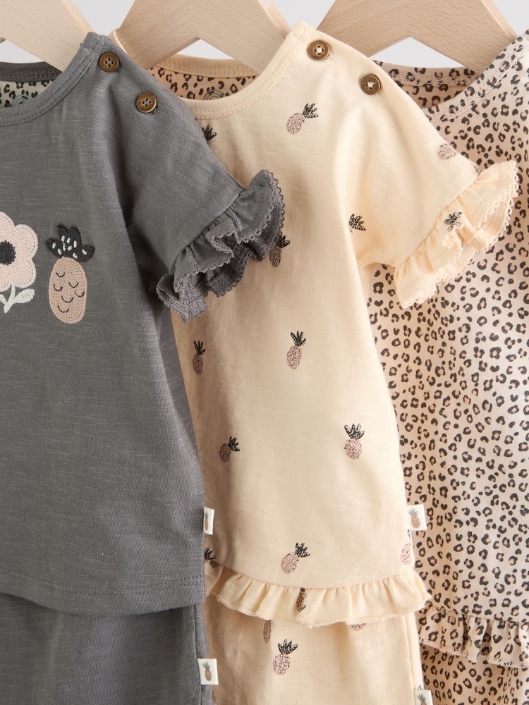 Charcoal Grey/White Baby Short Sleeve 100% Cotton Top and Shorts Set 6 Piece - Image 11 of 14