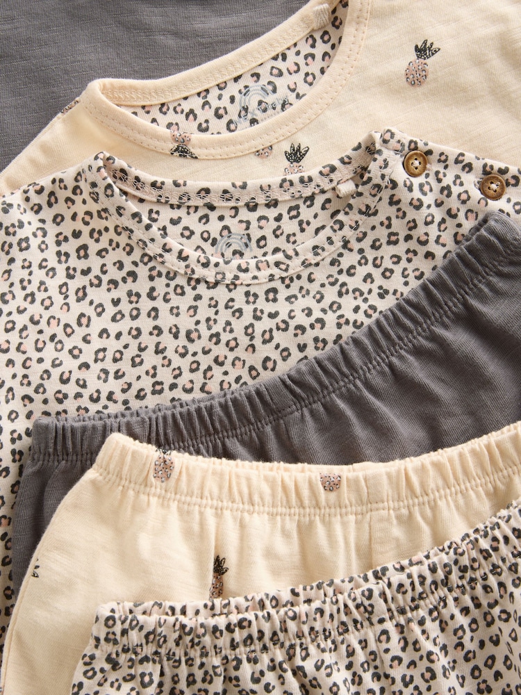 Charcoal Grey/White Baby Short Sleeve 100% Cotton Top and Shorts Set 6 Piece - Image 12 of 14