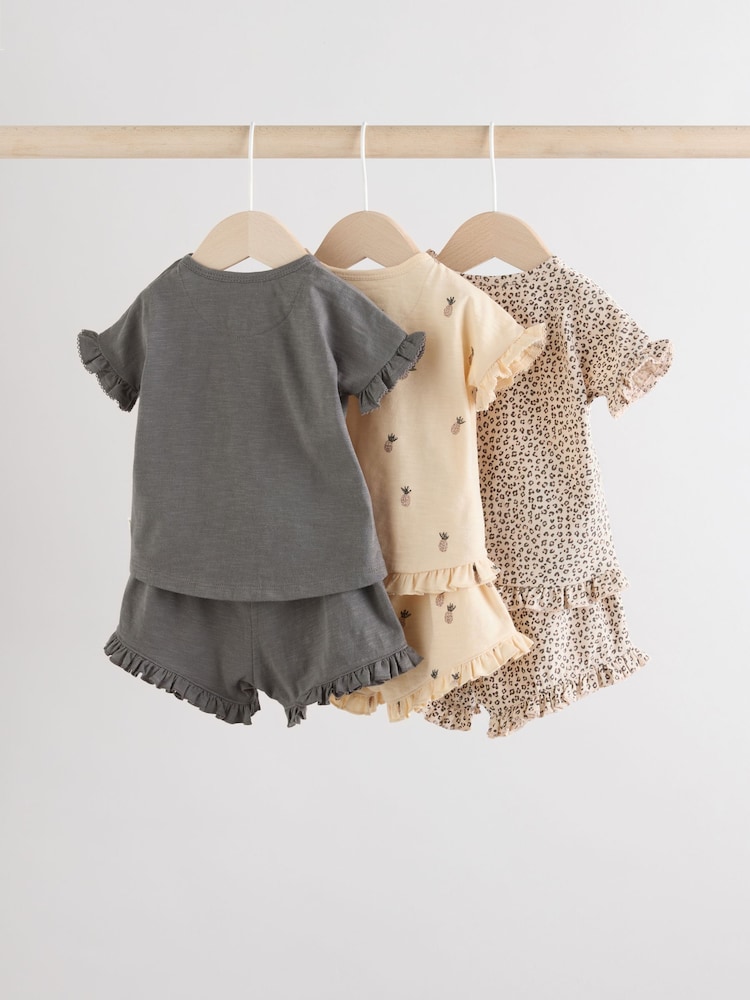 Charcoal Grey/White Baby Short Sleeve 100% Cotton Top and Shorts Set - Image 2 of 14