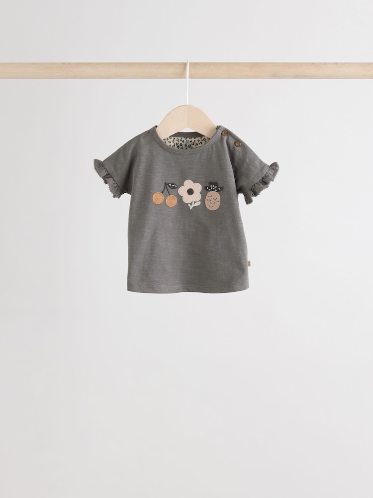 Charcoal Grey/White Baby Short Sleeve 100% Cotton Top and Shorts Set 6 Piece - Image 3 of 14