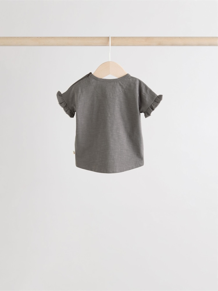Charcoal Grey/White Baby Short Sleeve 100% Cotton Top and Shorts Set 6 Piece - Image 9 of 14