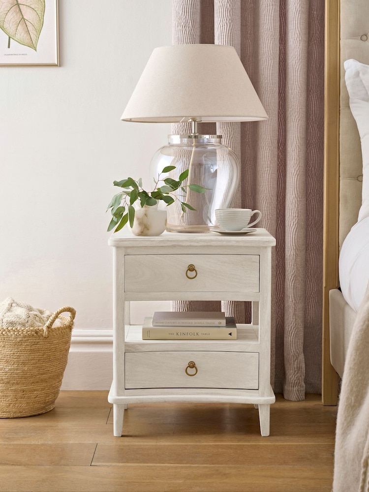 White Sadie Solid Mango Wood 2 Drawer Bedside Table - Image 1 of 8 White Sadie Solid Mango Wood 2 Drawer Bedside Table - Image 1 of 8