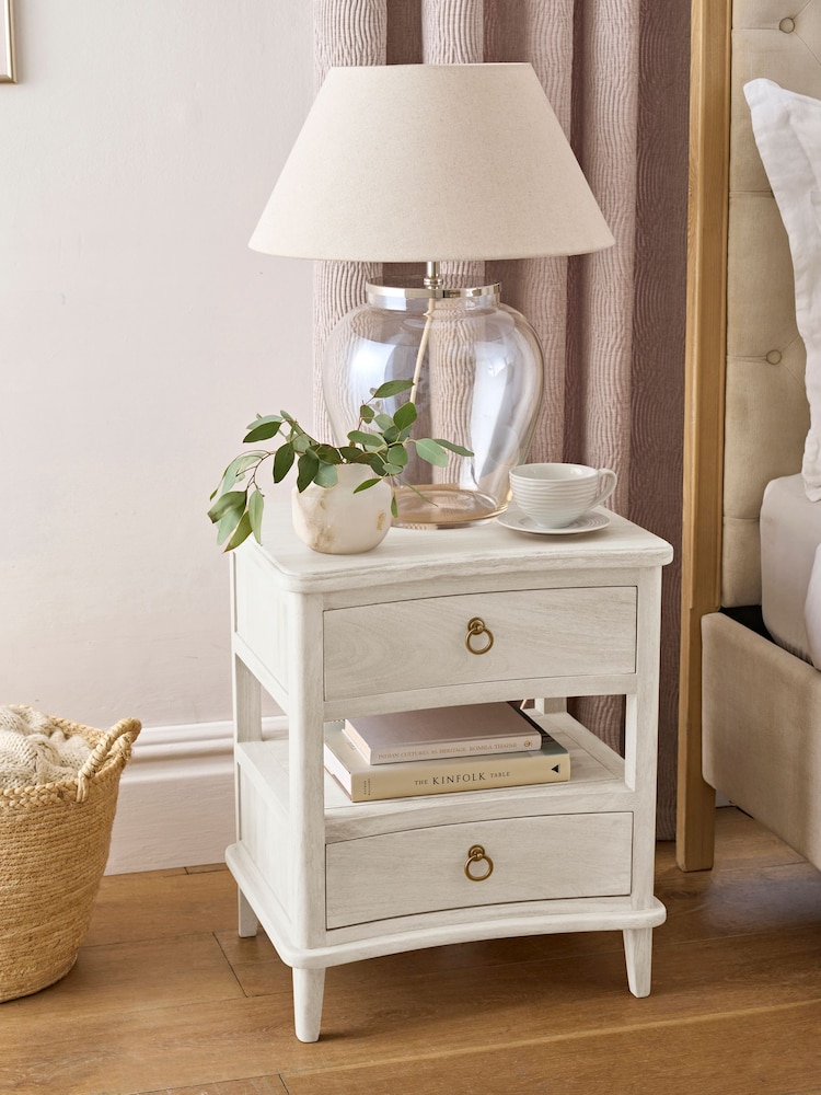 White Sadie Solid Mango Wood 2 Drawer Bedside Table - Image 2 of 8 White Sadie Solid Mango Wood 2 Drawer Bedside Table - Image 2 of 8