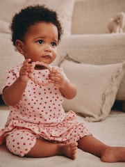 Red/ Pink/ White Strawberry Baby Frill T-Shirt and Shorts Set 6 Piece - Image 12 of 16