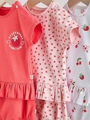 Red/ Pink/ White Strawberry Baby Frill T-Shirt and Shorts Set 6 Piece - Image 8 of 16