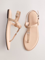 Bone Cream Leather Standard/Wide Fit Forever Comfort® Hardware Toe Thong Sandals - Image 1 of 8
