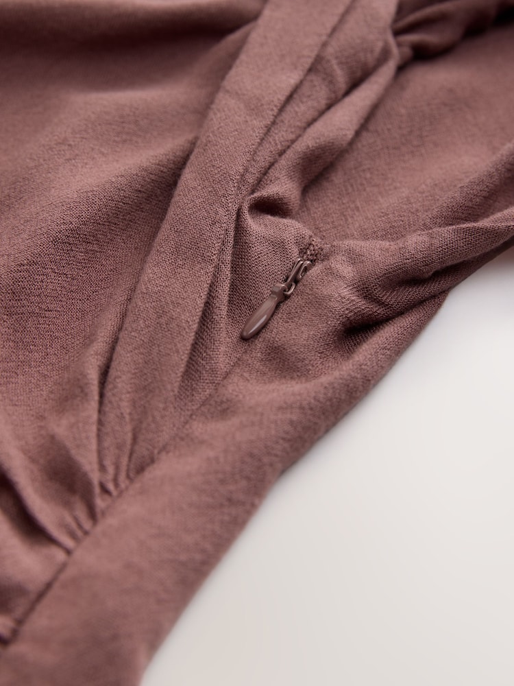 Rust Brown Drape Aymmetric Twist Neck Top - Image 3 of 3