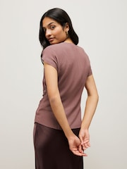Rust Brown Drape Aymmetric Twist Neck Top - Image 4 of 8