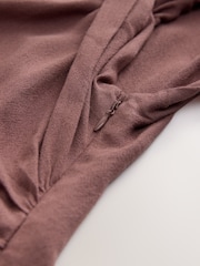 Rust Brown Drape Aymmetric Twist Neck Top - Image 7 of 8